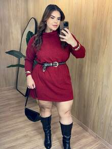 Women Plus Size Dress Warm Winter Large Size Elegant Party Sexy Casual Boho Cute Fabric Evening Home Holiday Daily - 紫紅色 - 查看 2