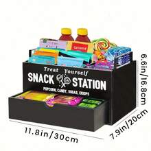 厨房台面零食收纳架，带把手的木质食品储藏盒，厨房、办公室零食吧收纳架，四格食品容器零食盒带抽屉，薯片、糖果等食品储藏收纳架，家居装饰，派对收纳，圣诞节收纳，新年收纳 - 黑色圖案 - 查看 13