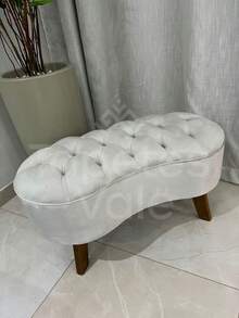 Double Bean Puff Stool With Reinforced Wooden Legs Up To 130kg - Cream - View 4