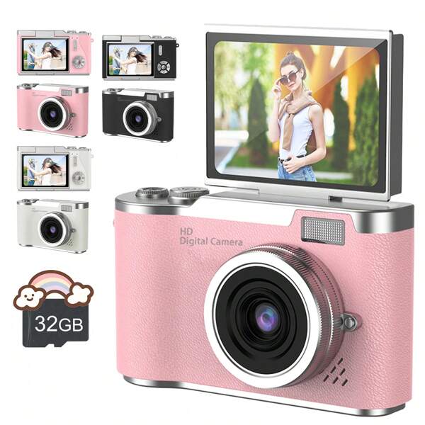 Appareil photo numérique HD pour la photographie et le Vlogging - Compact 48 MP, zoom numérique 8X, écran rotatif à 180°, avec flash intégré, comprend un lecteur de carte et OTG - idéal pour les débutants, la diffusion en direct et les voyages. Caméra de diffusion en direct, interface conviviale, caméra haute résolution, caméra portable. Pâques, Coupe du monde, Aïd el-Fitr