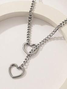 1pc Fashionable And Versatile Hollow Out Peach Heart Alloy Silver Necklace With Simple Style For Couples, Men And Women, Metal Silver Pendant Necklace Suitable For Gift Giving And Daily Wear - Bạc - Xem 4