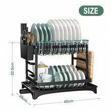 2 Tier Dish Drying Rack Plate Drainer Cutlery Holder Kitchen Organizer Storage-Foldable Dish Rack For Kitchen - Space Saving Black Utensil Holder - màu đen - Xem 3