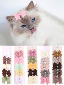 10pcs Plain Color Grosgrain Hair Bows For Dog And Cat,Puppy Dog Short Tail Ribbon Bow Alligator Hair Clips,Yorkie Dog Bows,Pet Hair Grooming,Pet Hair Accessories. - Multicolor - View 1