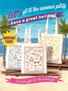 1 Custom Canvas Tote Bag, Beach Bag, Seaside Bridal Party Gift, Nautical Beach Bridal Bag, Cocktail Party Gift, Foldable Canvas Bag, Unique, Lightweight, Large Capacity, Casual, And Stylish, Suitable As A Tote Bag, Shoulder Bag, Casual Bag, And Shopping Bag. - Multicolor - View 2