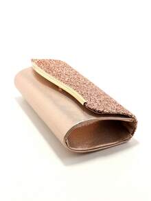 情人节礼物，浪漫银色手拿包，V形金属链，闪亮亮片装饰，信封式设计，适合派对、婚礼、休闲场合，女士手提包，正式钱包 - 香檳色 - 查看 6