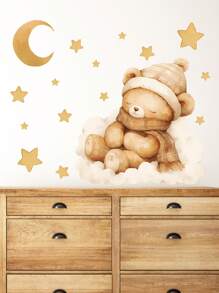 1 pièce Autocollant mural en PVC, Autocollant mural imperméable à l'impression d'ours de bande dessinée pour la décoration de la maison, autocollants, autocollant mural, décalcomanie vinyle pour les décorations de la maison, éléments de décoration de printemps pour rafraîchir votre maison, autocollants de décoration de fête, cadeaux d'anniversaire, de remise de diplôme