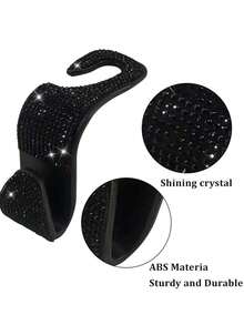 Rhinestone Car Seat Headrest Hook, Hidden Design, Automotive Back Seat Hanger - Black - View 8