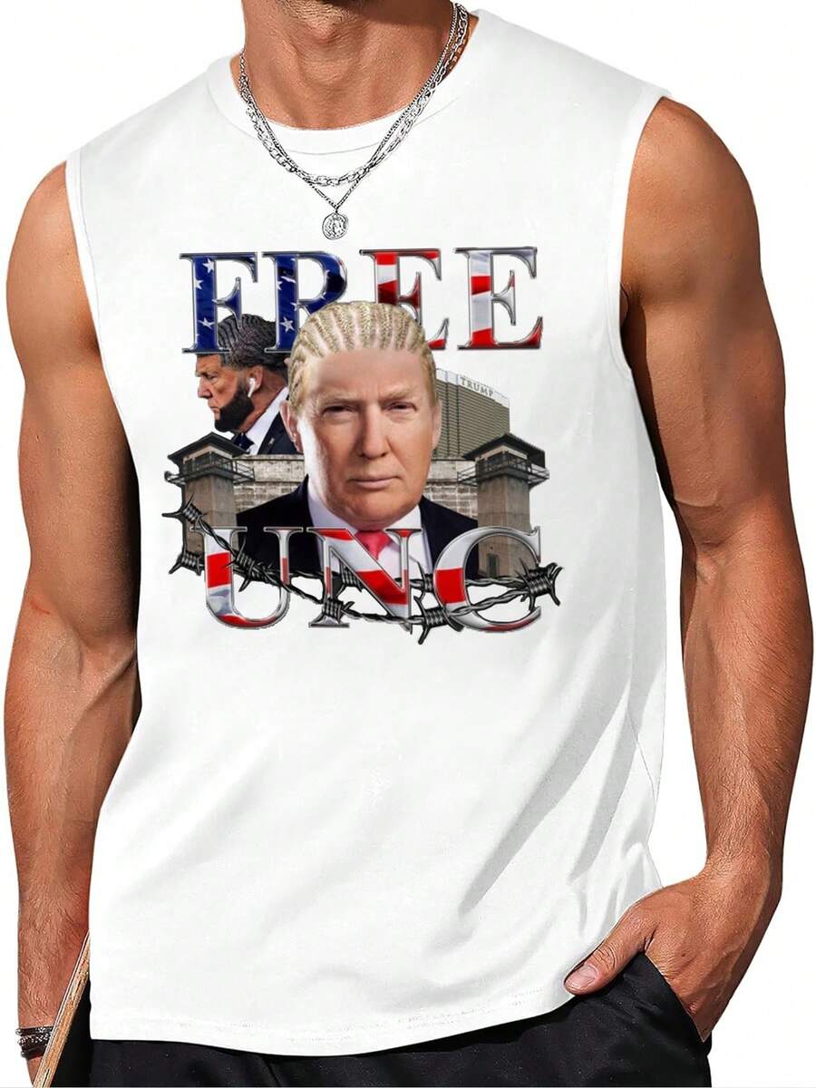 1pcs American Flag Printed Men's Tank Top Patriotic Tank Top 100% Pure Cotton Ideal Choice For Summer & Casual Wear - White - View 1
