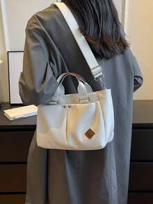 新款简约大容量托特包，时尚女士手提包，休闲多口袋单肩包，适合日常使用 - 白色 - 查看 3