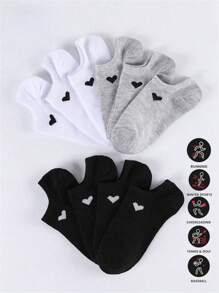6 paires de chaussettes de sport décontractées design cœur, chaussettes basses coupe bateau et chaussettes invisibles, convenant pour le printemps et l'été, chaussettes de sport pour étudiants
