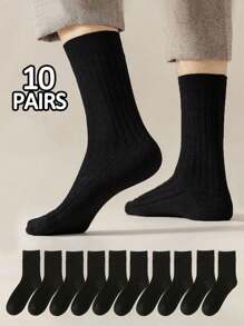 2/5/10Pairs Men's Black Classic Sweat-Wicking Moisture-Absorbing Business And Sports Color-Matching Dress Crew Socks, Suitable For Daily Wear With Leather Shoes Or Sports Shoes,Summer, Fall
