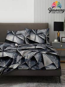 4 件套海军蓝大理石几何图案床单套件，易于护理超细纤维柔软床上用品套装，花卉床笠套件（1 件床单+1 件床笠+2 个枕套），床笠套件，特大号双人床，全尺寸床单，深口袋，最大 11.8 英寸枕套，柔软透气防皱，更适合睡眠，豪华酒店风格，送给妈妈爸爸朋友的礼物，宿舍床上用品，返校床上用品 - 彩色 - 查看 6