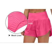 Womens High Waisted Running Shorts Quick Dry Athletic Workout Shorts With Mesh Liner Zipper Pockets - Hot Pink - View 3
