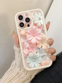 1 pieza Funda de silicona suave y a prueba de golpes, con diseño de flor rosa, gruesa y resistente a arañazos, compatible con iPhone Apple 11 Pro Max, 12 Pro Max, 13 Pro Max, 14 Pro Max, 15 Pro Max, 16 Plus, 16 Pro Max, 16E, Galaxy A55, A15, S24 Ultra, Redmi, OPPO, Realme, VIVO, Infinix, Honor, OnePlus