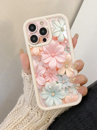 1pc Pink Flower Pattern Design Thick & Scratch-Resistant Camera Protection Shockproof Soft Silicone Phone Case Compatible With IPhone Apple 11 Pro Max, 12 Pro Max, 13 Pro Max, 14 Pro Max, 15 Pro Max, 16 Plus, 16 Pro Max, 16E, Galaxy A55, A15, S24 Ultra, Redmi, OPPO, Realme, VIVO, Infinix, Honor, OnePlus Waterproof Anti-Fall