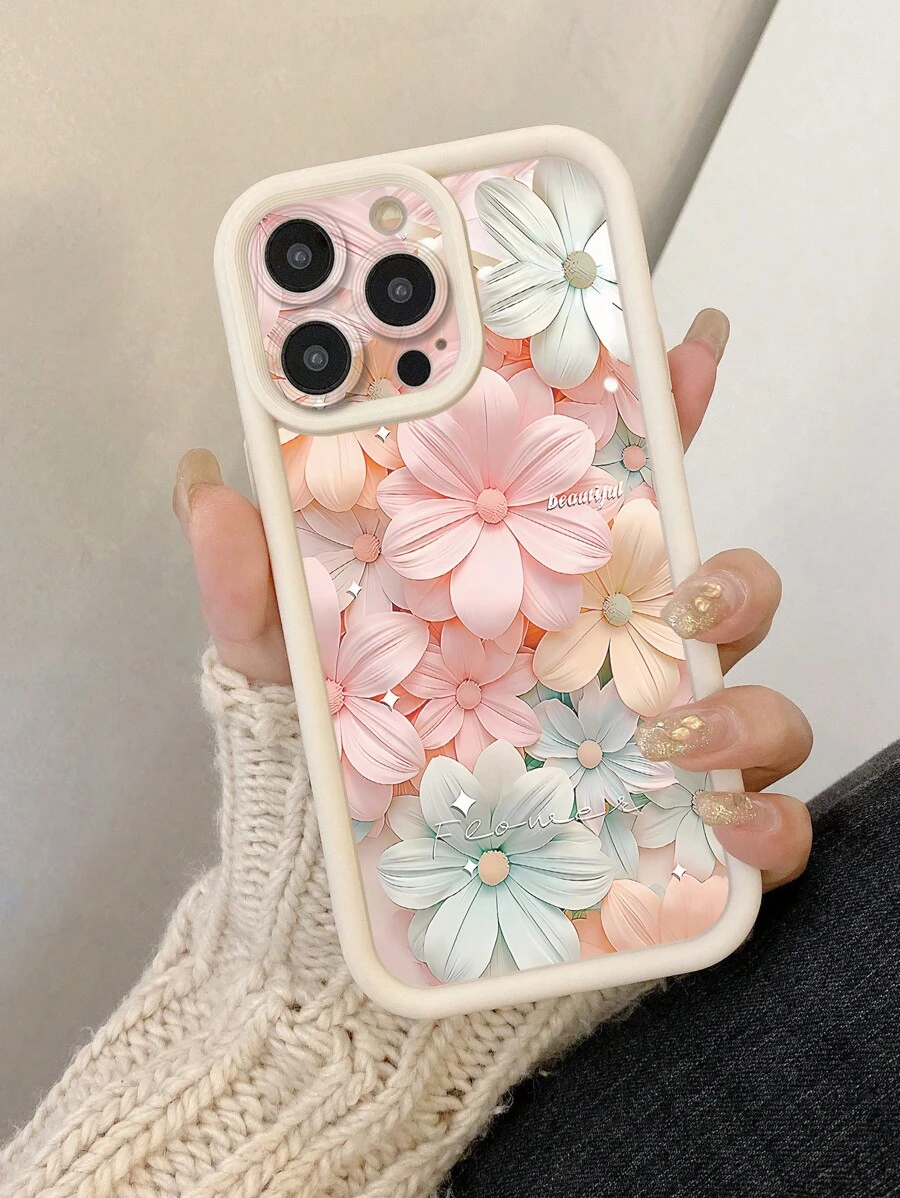 1 pieza Funda de silicona suave y a prueba de golpes, con diseño de flor rosa, gruesa y resistente a arañazos, compatible con iPhone Apple 11 Pro Max, 12 Pro Max, 13 Pro Max, 14 Pro Max, 15 Pro Max, 16 Plus, 16 Pro Max, 16E, Galaxy A55, A15, S24 Ultra, Redmi, OPPO, Realme, VIVO, Infinix, Honor, OnePlus