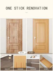 1卷自粘乙烯基仿木纹门装饰墙纸用于厨房、书桌、墙壁装饰，适用于家庭、厨房、浴室、家具翻新和装饰（防水、防油、可移除），家居装饰密封贴纸