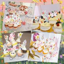 16 Stück Frühlingsschmetterling & Blumen Aquarell Dessert Deko Cupcake Aufstecker