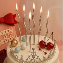 6 Pieces Paraffin Birthday Candle For Party Decoration, DIY Cake, Bow, Wedding And Anniversary - Bạc - Xem 3