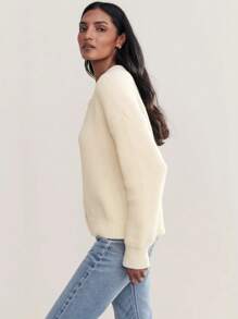 Women Casual Solid Color Round Neck Long Sleeve Loose Knit Cardigan, Autumn/Winter