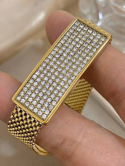 1 件 Luxe 锆石网状手链，适合女士和女孩，18K 镀金不锈钢链，妈妈礼物，教师礼物，波西米亚风夏季海滩旅行派对必备品，狂欢/舞会/派对/日常配饰，金黄色珠宝，返校礼物，生日礼物