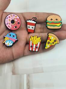 6pcs/Set Doughnut & French Fries Cartoon Sandal Charms & Bracelet Accessories, DIY Customized Slipper & Phone Decoration Gifts For Dessert Lovers, Birthday & Holiday