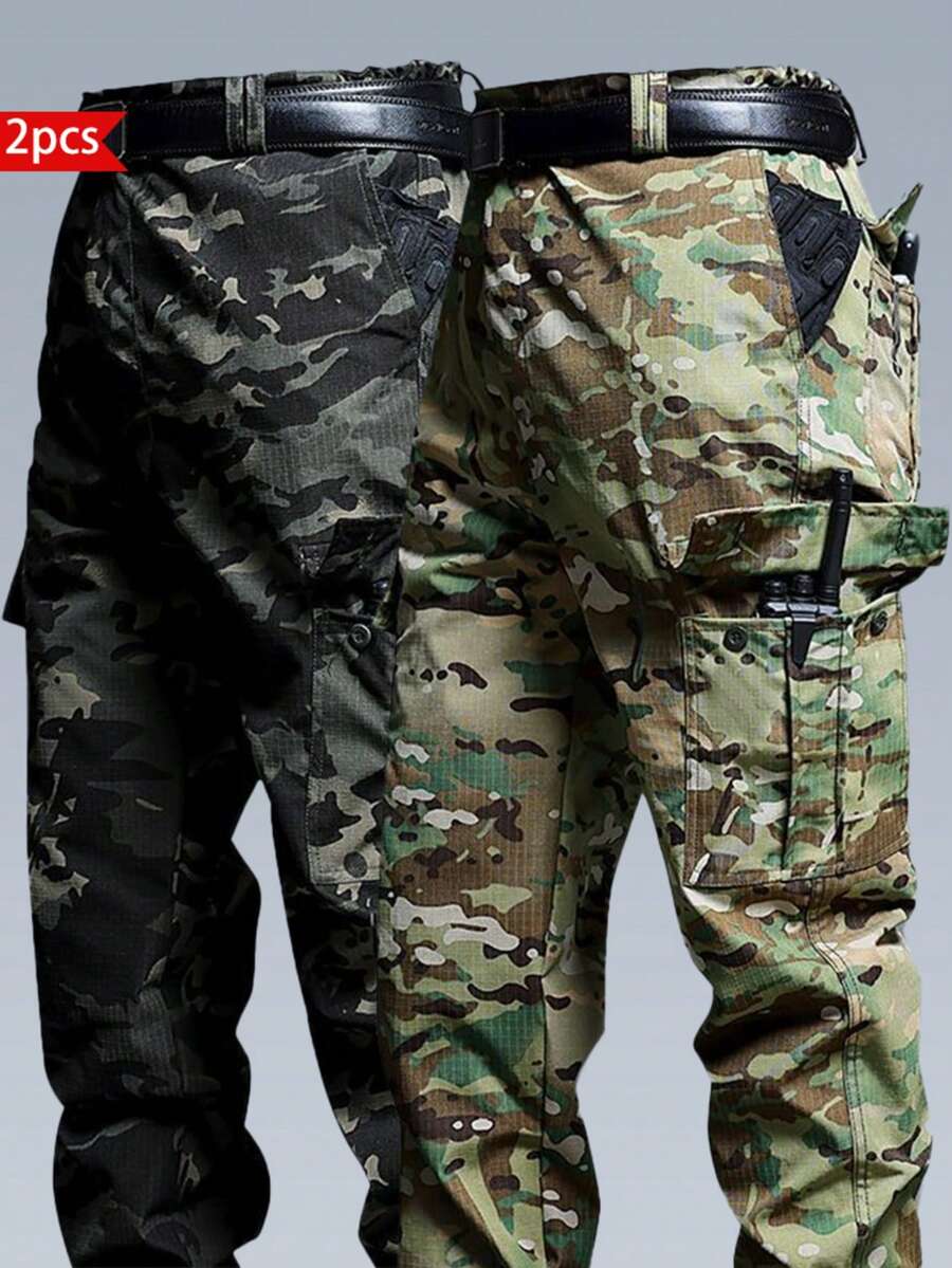 2pack-4pack Men's Tactical Cargo Pants Lightweight Hiking Pants Outdoor Work Pants With Multi Pockets(No Belt)  Casual - Amekaji    Plain    All  Summer    Regular Fit    Pocket  Tape - 2pcs迷彩 - 查看 1