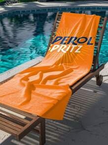 1pc Aperol Spritz Orange Beach Towel - Oversized Sand-Free Quick-Dry Microfiber Towel With Bold Logo & Radiating Lines Design For Travel, Pool, Beach | Ideal Gift For Outdoor Enthusiasts, Travel Accessory, Stylish Beachwear