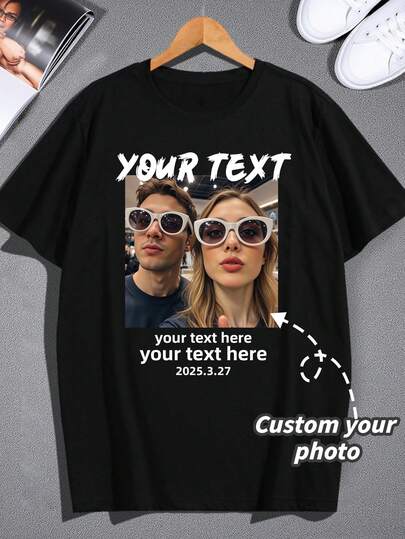 T-shirt personnalisé avec photo pour homme, col rond à manches courtes, Top d'été, cadeau pour la fête des pères