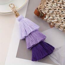 1pc Boho Tassel Keychain - Gradient Blue & White Wooden Key Ring For Purse, Bag, Backpack, Or Car Decoration - Stylish Women's Gift Accessory, Purse Decoration | Elegant Keychain | Woven Texture - Purple - View 1