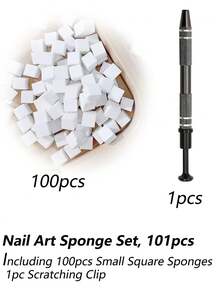 100片白色迷你可替换美甲海绵，美甲海绵金属夹，美甲渐变海绵，美甲海绵套装，包含50片小方海绵、1个刮夹，适用于渐变色美甲DIY，美甲工具，美甲用品，美甲配件