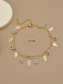 1 件奢华精致镂空叶眼恶魔眼双层不锈钢脚链、手链、沙滩配饰、女士沙滩珠宝 - 金黃色 - 查看 3