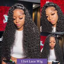 VIOLLY 13x4 大面积透明蕾丝前部手工编织人发混合头发 34 英寸深波浪黑色巴西假发，预拔自然发际线和预漂白隐形结，适合日常或节日场合佩戴 - 自然色&黑色系 - 查看 3