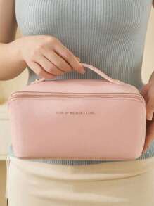 Bolsa cosmética impermeable de PU, bolsa cosmética portátil, bolsa de almacenamiento de cosméticos, bolsa de maquillaje de gran capacidad y doble capa, adecuada para cosméticos, productos de cuidado de la piel, almacenamiento de cosméticos y almacenamiento.