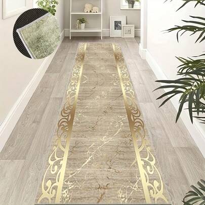 金色大理石纹地毯，入口垫，复古风格门垫，适用于厨房、浴室、客厅、卧室、洗衣房