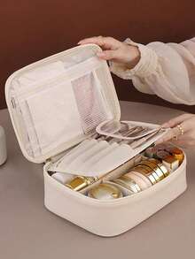 1 件 PU 皮革化妆包，大容量防水女士化妆品收纳包，多功能旅行洗漱包化妆旅行洗漱包收纳必备礼品收纳拉链配件指甲 - 彩色 - 查看 2