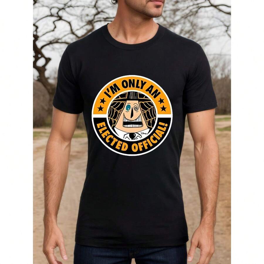 New Fashion Men'S Nightmare Before Christmas Mayor Elected Official Applique T-Shirt, 100% Cotton, Crew Neck, Slight Stretch, Geometric-Pattern, Sports Style, Regular Fit, With Sizes S-XXL For Casual, Running, Training, Hiking, All Seasons - màu đen - Xem 1