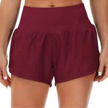 Womens High Waisted Running Shorts Quick Dry Athletic Workout Shorts With Mesh Liner Zipper Pockets - Burgundy - View 2