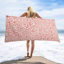 Coral And Cream Geometry Texture Beach Towel Quick-Dry & Super Absorbent Sand Proof Towels Classic Boho Geometric Design Summer Microfiber Bath Towel Pool Travel Swimming, Great Gift For Friends, Parents, Families Home Bathroom Outdoor Beach Swimming Pool Travel Use 29x58 Inch - Style-5 - View 4