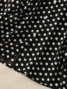 Women's Contrast Polka Dot Button-Front Shirt - Collared Long Sleeve Blouse With Tie Detail For Date Nights/Travel Essentials, All-Season Versatile Wardrobe Must-Have - Black - View 6