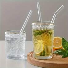 Un set de 6 paie + 1 perie. Paie transparente din sticlă borosilicată, rezistente la căldură, lavabile și reutilizabile, paie pentru suc, rechizite școlare.