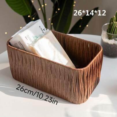 1 pieza Caja de almacenamiento de escritorio de lujo premium de un solo espacio, organizador de maquillaje hecho a mano de tejido