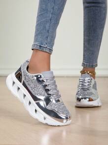 Chaussures casual de sport extérieur brillantes pour femmes, baskets de course mode à lacets, chaussures de marche légères à plateforme, convenant pour le port quotidien et les voyages