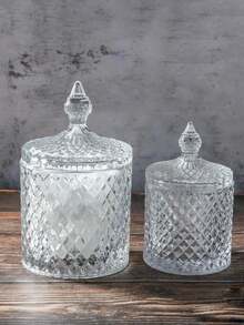 Frasco de vidrio de gran capacidad con tapa, adecuado para almacenar caramelos, recuerdos de boda, granos de té/café, postres de cristal, hisopos de algodón/palillos/joyas/bandas elásticas y condimentos de restaurante/cocina. (Tamaño ligeramente talla grande pequeño, por favor elija con cuidado al hacer el pedido.) - Multicolor - Ver 4