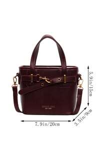 Faux Leather Solid Color Mini Bucket Bag, Versatile Casual Handbag & Crossbody Bag - Burgundy - View 3