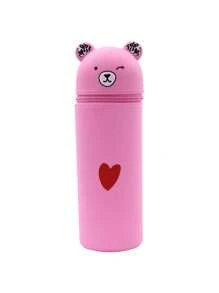 1 pièce Étui à crayons mignon : Étui à crayons en silicone souple 2-en-1, porte-stylo de dessin animé, boîte à crayons rétractable, couleur adorable, tasse à stylo créative en forme d'ours, organiseur de maquillage, sac à crayons portable en silicone, fournitures pour étudiants, retour à l'école, fournitures scolaires, trousse à crayons, sac d'école