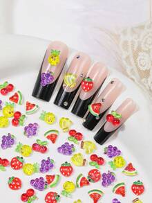 Boxed Summer Fruit Nail Art Pendants, Resin Three-Dimensional Pineapple, Grape And Cherry Art Decorative Nail Products, DIY Wearable Nail Material Packs Suitable For Nail Salons And Personal Use