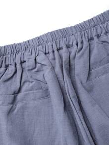 Lanwont Women's Linen Trousers Summer Casual High Waist Drawstring White Beach Pants - 霧霾藍 - 查看 3