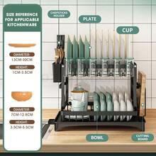 2 Tier Dish Drying Rack Plate Drainer Cutlery Holder Kitchen Organizer Storage-Foldable Dish Rack For Kitchen - Space Saving Black Utensil Holder - màu đen - Xem 6