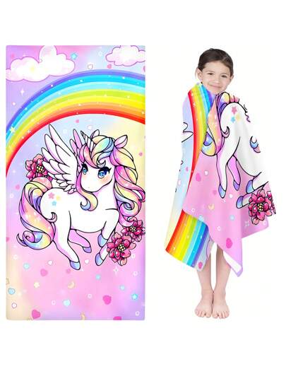 1 PIEZA Toalla de baño con diseño de unicornio arcoíris para niños - Súper suave y absorbente, toalla de algodón con dibujo de caballo de dibujos animados para niñas y niños pequeños